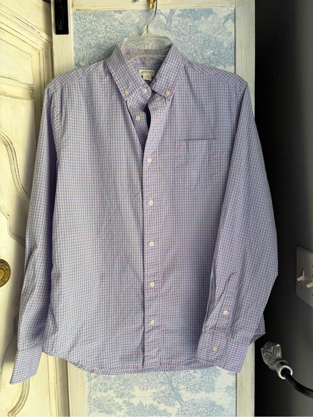 NWT Crewcuts Boys Light Blue and Pink Gingham Button-Down Shirt